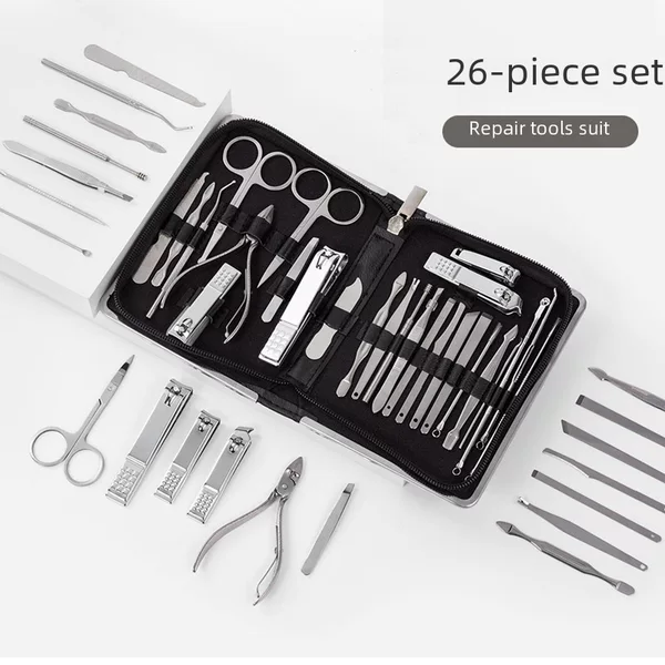 26-Piece Nail Clipper Set Household Anti-Splash Large Nail Clipper Rose Gold Hawkbill Pliers Nail Trimming Tool