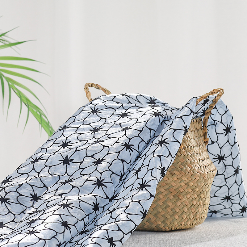 新款 涤复丝长春花 全涤植绒系列布料 时尚连衣裙半身裙网纱面料