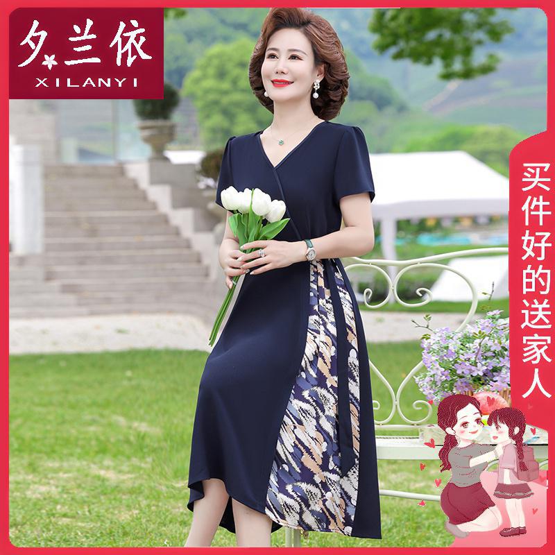 Mother's Day Mother's Dress Live dress Women's Summer Short-sleeved New Middle-aged Fashion Skirt Middle-aged Elegant Belly Covering