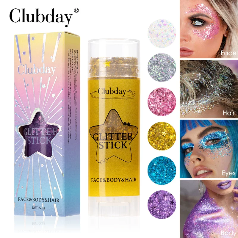 Блёстки-стик (Clubday) — для лица и тела, блёстки и стразы для ногтей, 5,8 г