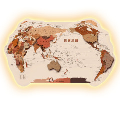 A世界地图高档装饰墙客厅装饰画立体感LED带灯办公室中国地图挂画