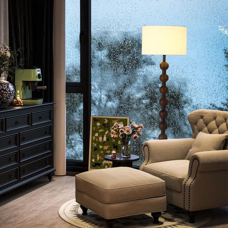 侘寂風復古原木落地燈酒店民宿胡桃木色客廳高級感氛圍落地檯燈