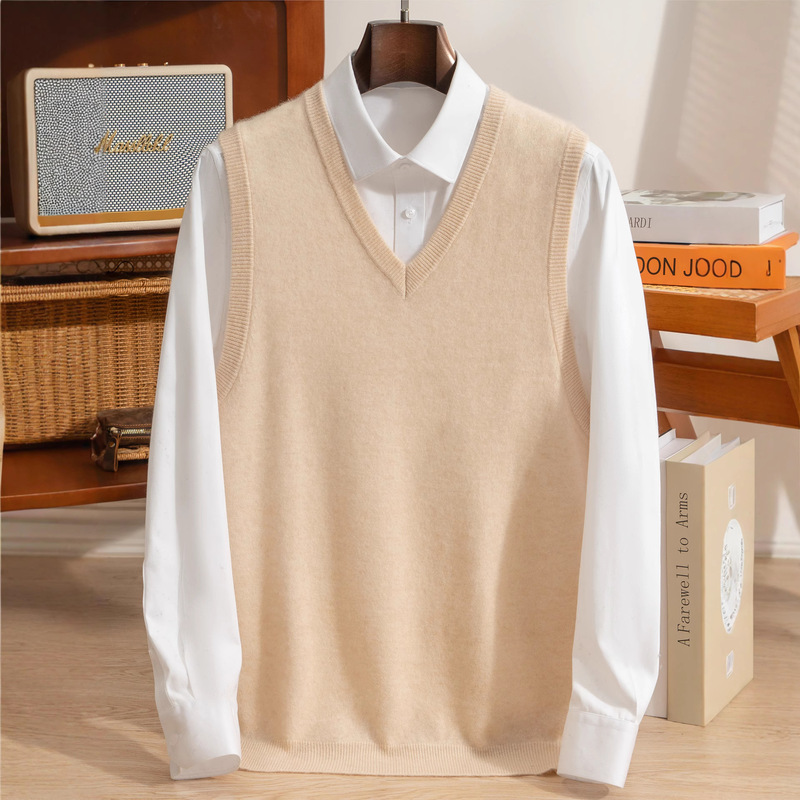 Men's V Neck Cashmere Sleeveless Sweater Vest 2025 Autumn and Winter New Men's Casual Pullover Men's Vest Warm Inner Wear