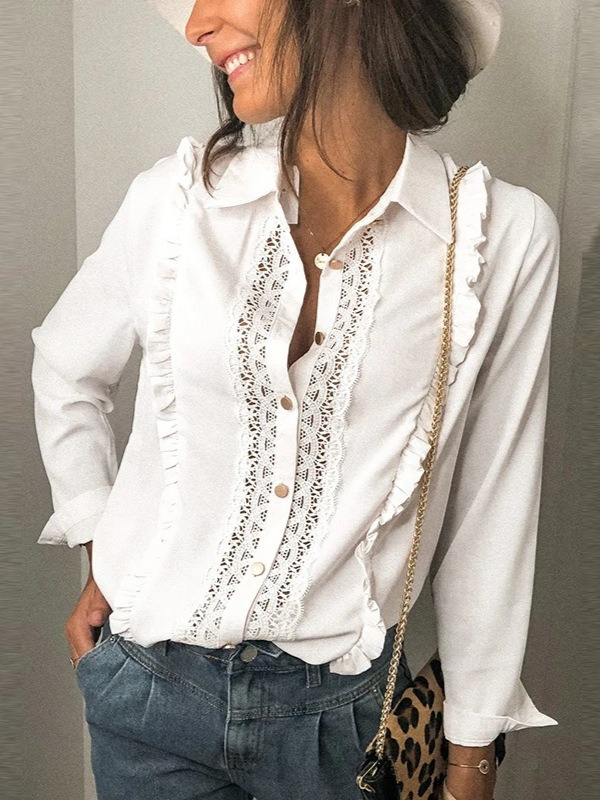 Comercio exterior, lujo ligero, simple, camisa a rayas con cuello Polo, mujer, diseño de orejas de madera de otoño, temperamento, top elegante