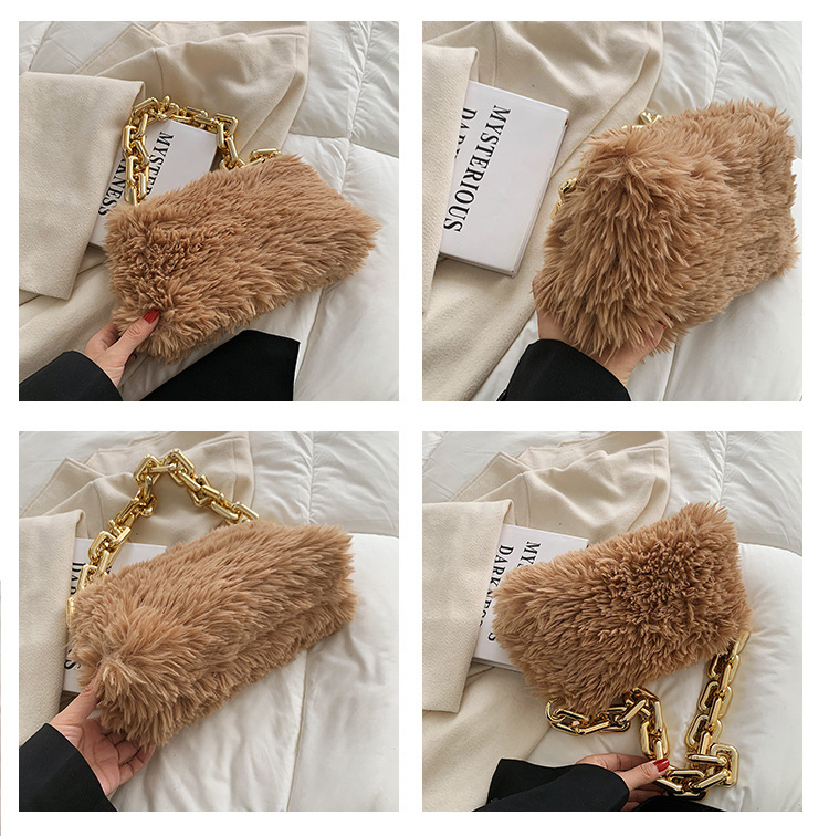 Autumn New Style Acrylic Thick Chain Fur Bag Shoulder Portable Armpit Bag Lady Bag display picture 13