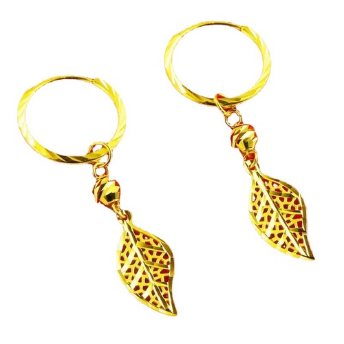 2pairs Vietnam sand gold leaf earrings for women brass gold-plated hollow leaves fashion ladies earrings earrings jewelry Birthday gifts 