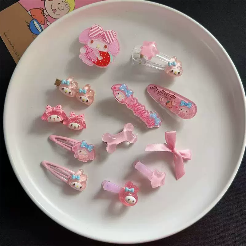 Набор аксессуаров для волос (Hello Kitty) — 10 штук милых японских мультяшных заколок, шпильки и резинки, розовый