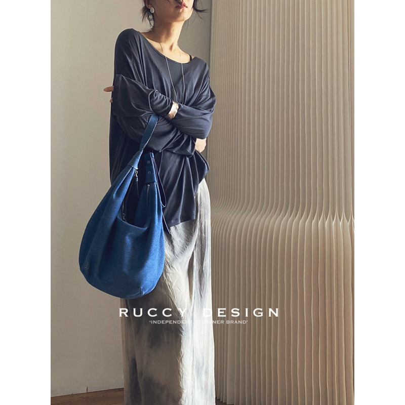 【RUCCY】2025年新作 滑らかで通気性に優れたリヨセル素材のバックツイストホール付きゆったり長袖Tシャツ レディース|undefined