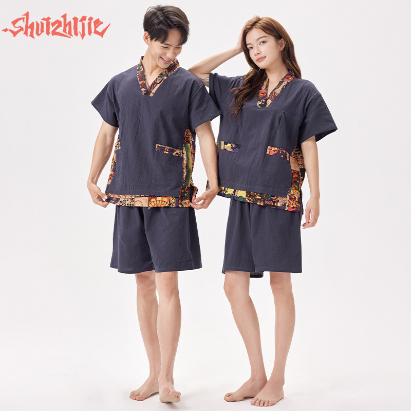 汗蒸服棉浴服男女款情侣客人服桑拿服美容中医按摩胸部双层现货棉