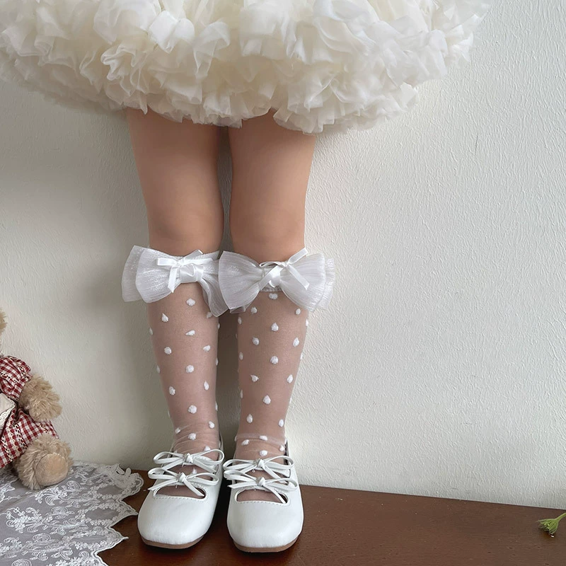 Summer children's glass socks with bow for elementary school students