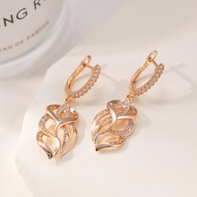 YT欧美跨境镂空镶锆紫金耳环女精致轻奢高级感气质D字耳扣