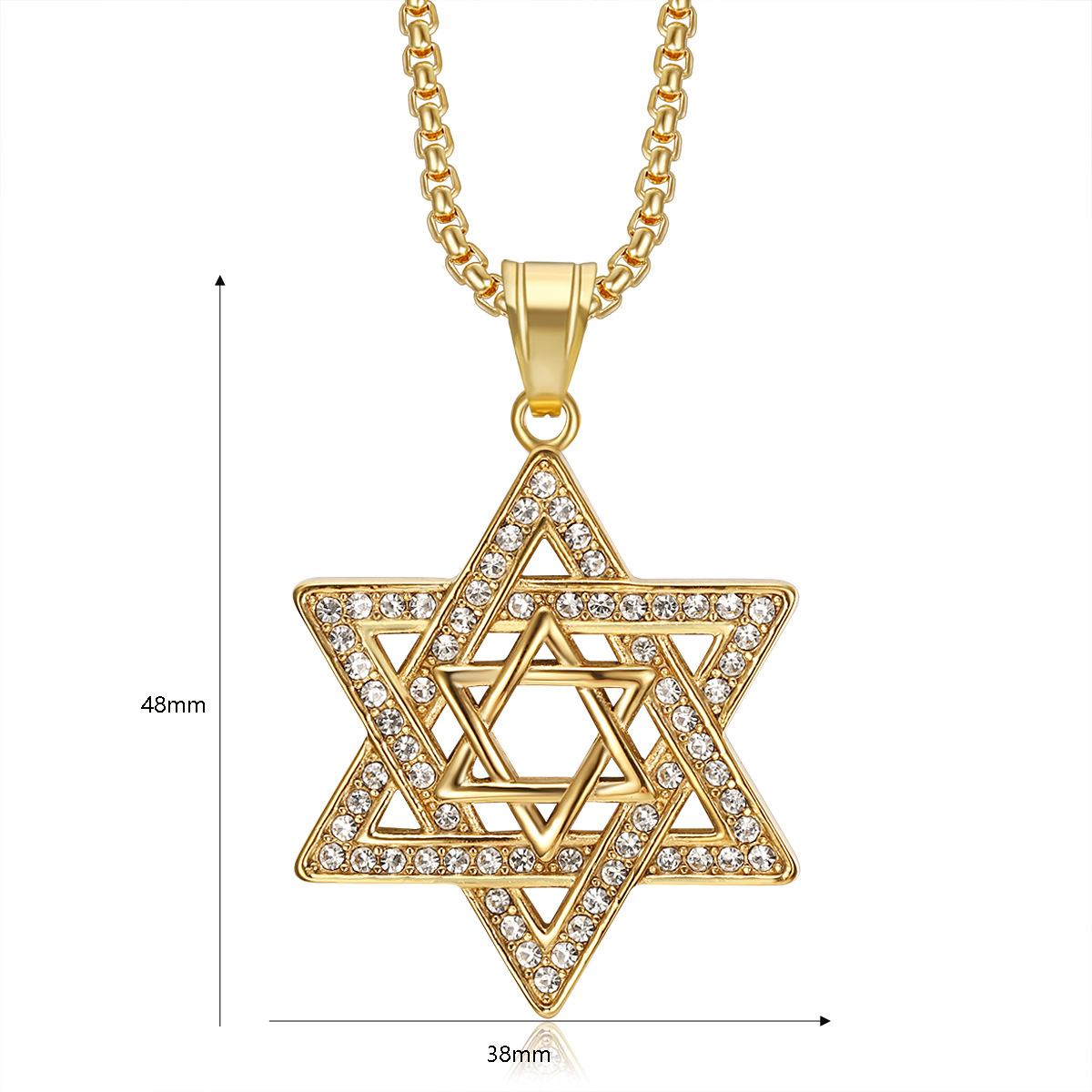 20g Weight Hip-Hop Hexagram Titanium Steel Plating Rhinestones 18K Gold Plated Men's