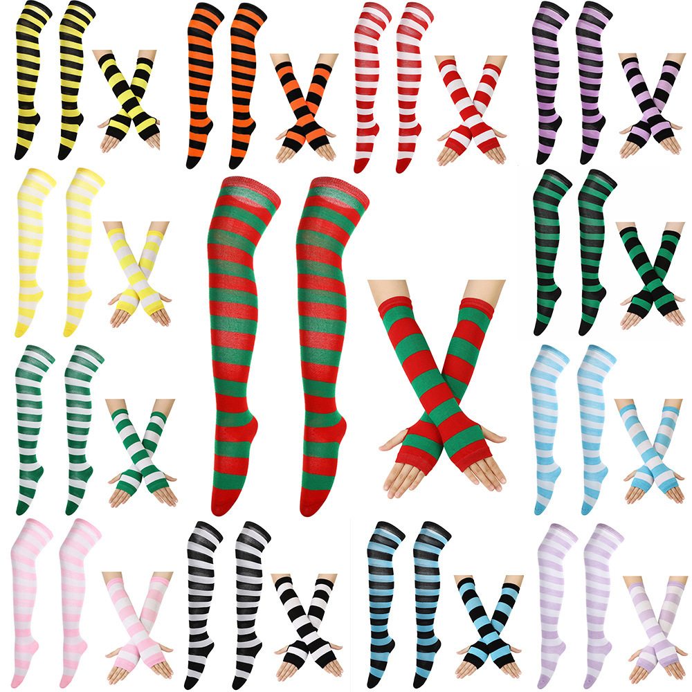 European and American Colorful Striped Over-The-Knee Socks Christmas Party Socks Arm Sleeves Cross-Border Fashion Cos Anime Women's Socks Arm Sleeves