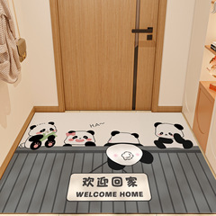 漫画パンダ玄関ドアフロアマット、家庭用拭き取り可能、洗濯可能、汚れにくい、ワンタッチフットマット、玄関ホールカットフロアマット