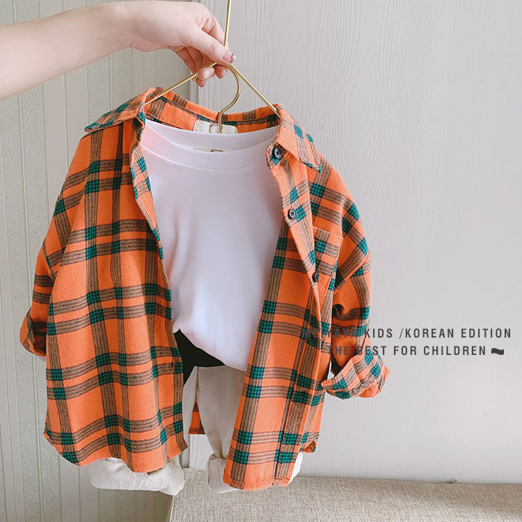 Boys' long-sleeved shirts, children's shirts, spring and autumn new styles, baby children's plaid shirts, Korean style children's clothing base