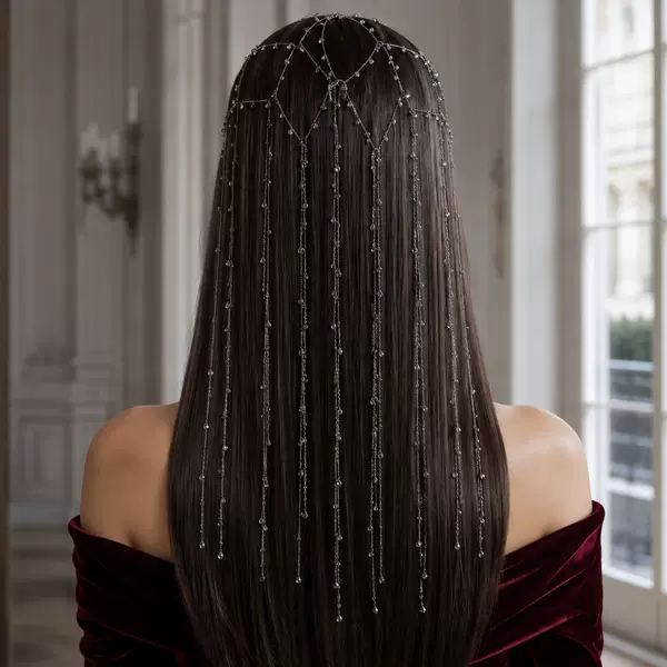 Amazon Hot Selling Tassel Grid Hair Chain European and American High-end Bride Rhinestone Headwear Hair Accessories Women's hair chain