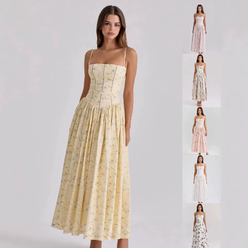 Cross-Border Fairy-Like Elegant Fashion High-End French-Style Gentle Dress with Straps, Slimming Floral Print Strap Dress Cross-Border Fairy-Like Elegant Fashion High-End French-Style Gentle Dress with Straps, Slimming Floral Print Strap Dress