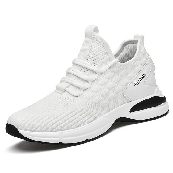 Cross-border invisible inner height flying woven sneaker men's casual running shoes fashionable breathable mesh men's shoes men's shoes