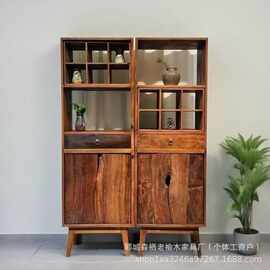 侘寂风老榆木博古架客厅家居装饰多宝阁收纳架瓷器茶具收藏架书架