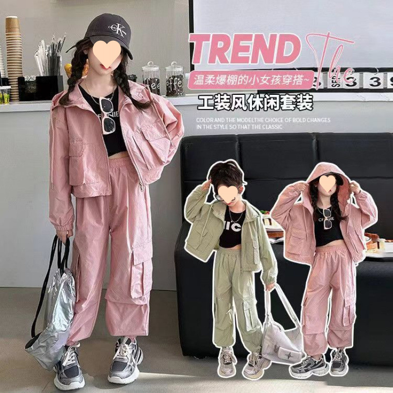 2025 새로운 가을 바지 스포츠 세트 큰 어린이 부모-자식 느슨한 외국 스타일 적외선 착용