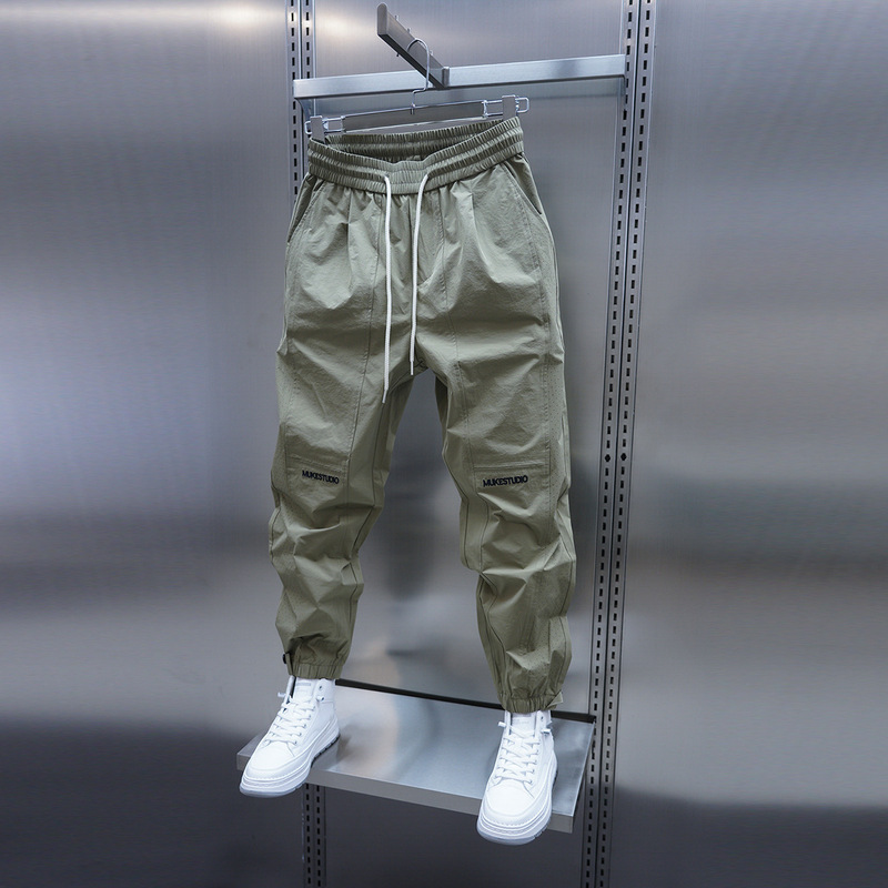 All-match Sports Casual Pants Men's Fashion Brand 2024 Summer New Fashion Slim-fit Shrink Pants Green Harlan Pants