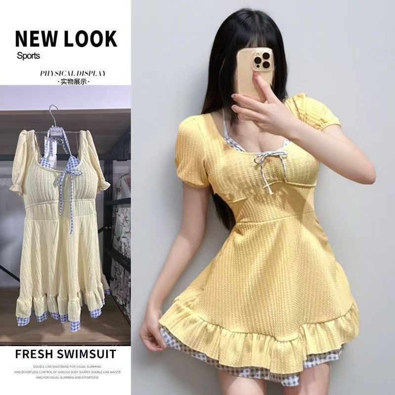 Dopamine Swimsuit Women's 2025 New One-Piece Large Size Boxer Conservative Slimming Look Belly-Covering Hot Spring Vacation Swimsuit Women