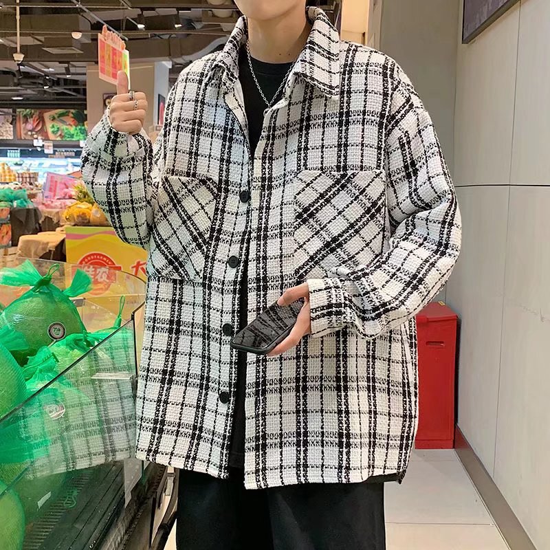 2026 Korean Retro Woven Tweed Plaid Chanel-Style Jacket for Men, Trendy Versatile Stylish Shirt Top