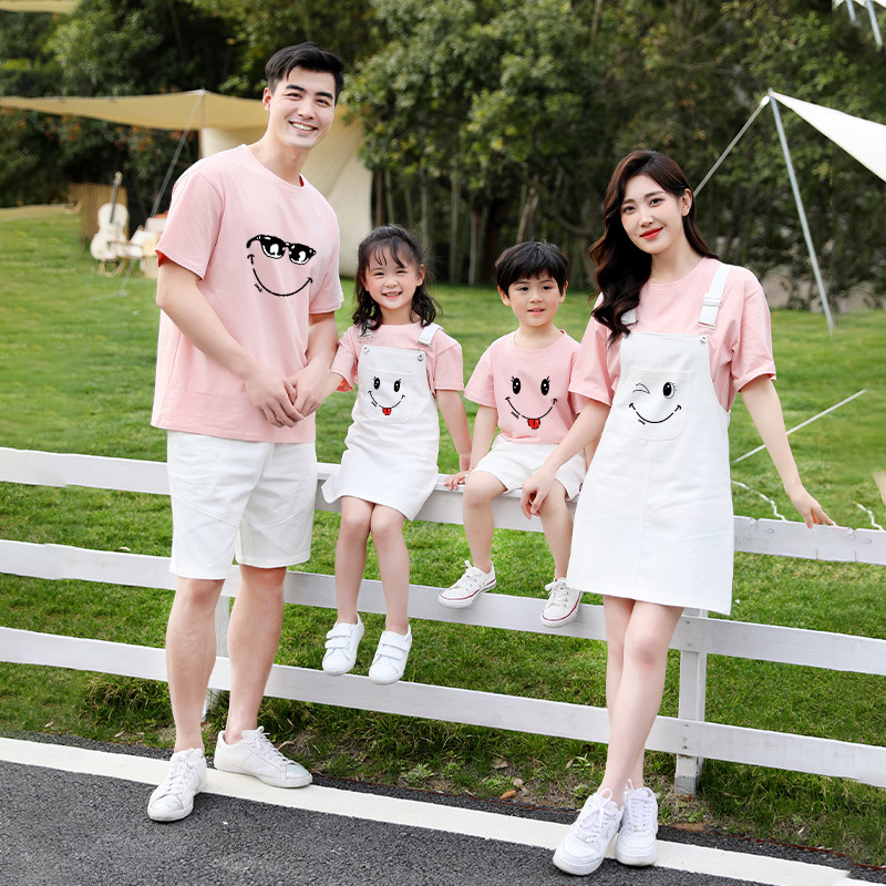 Limende 2022 summer spring parent-child new summer dress a three member short sleeve denim strap skirt suit