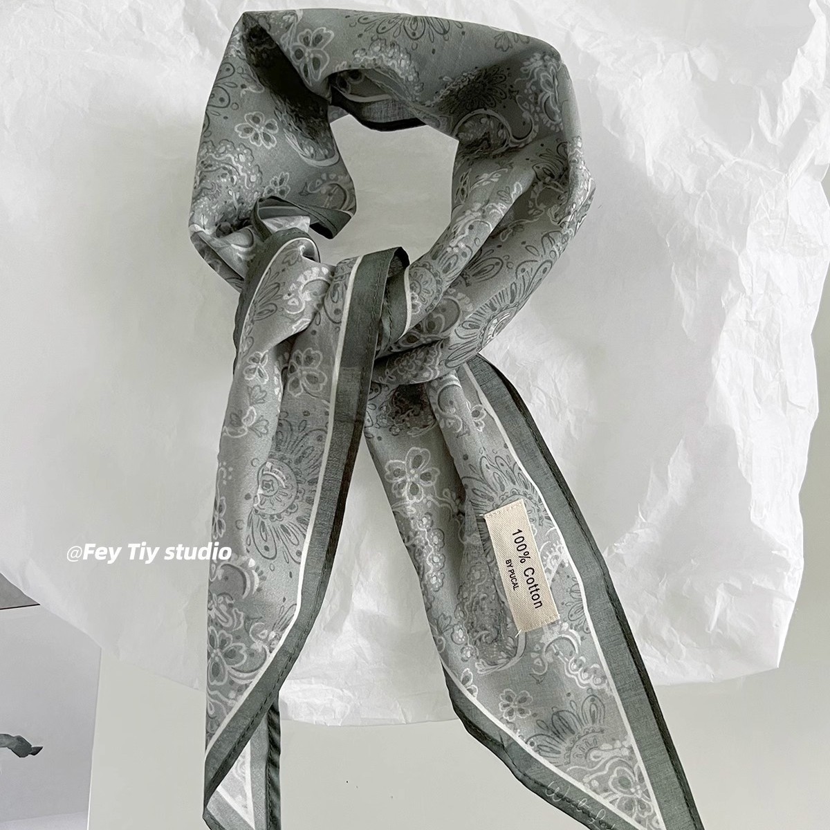 Pañuelo triangular de seda y algodón puro, color morado claro, con diseño paisley, versátil y elegante, nuevo pañuelo triangular para la cabeza, primavera/verano