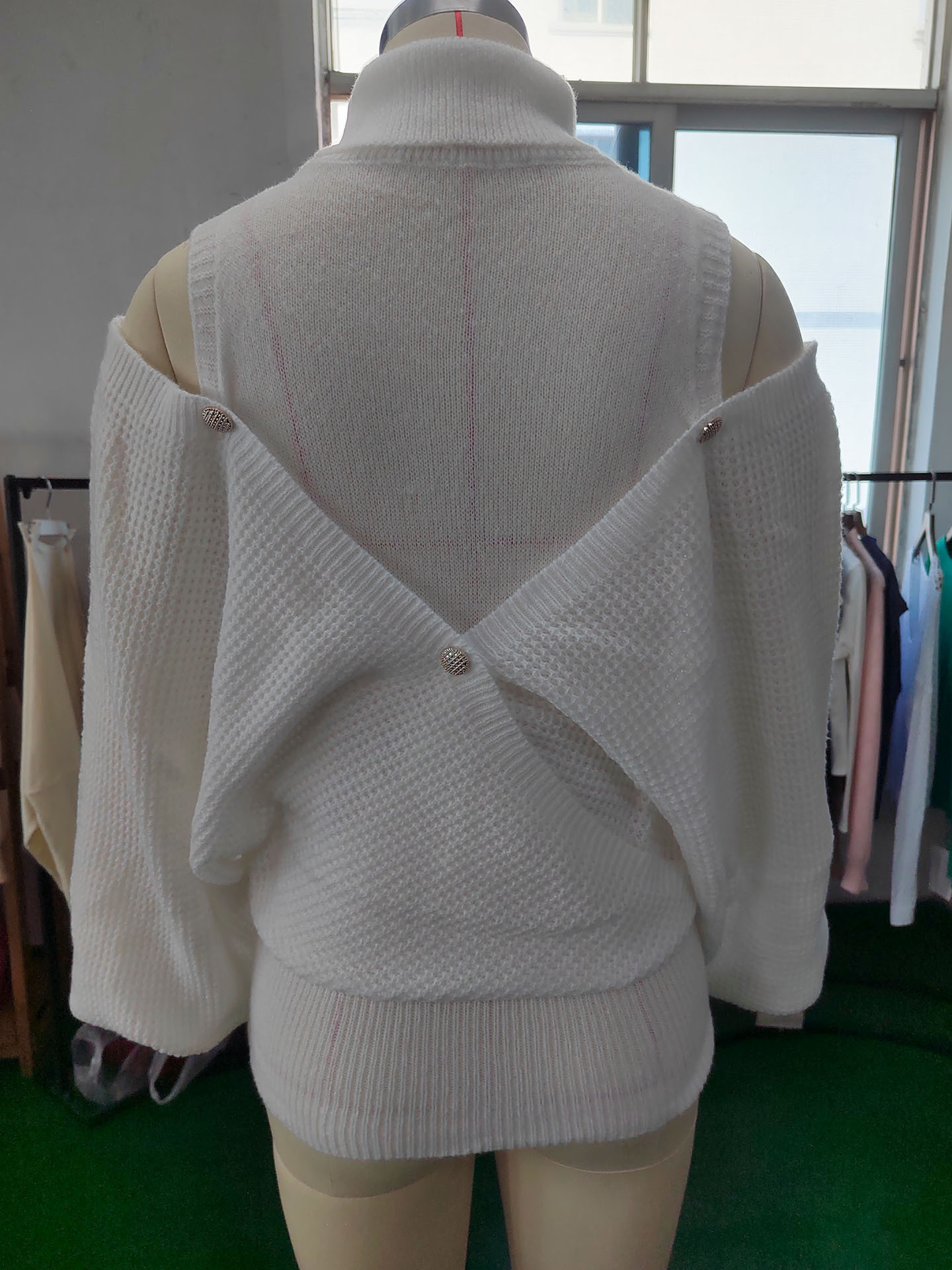 Women's Clothing 2024 new autumn and winter sweater women's clothing off shoulder long sleeved solid color pullover high necked sweater_voghion.com