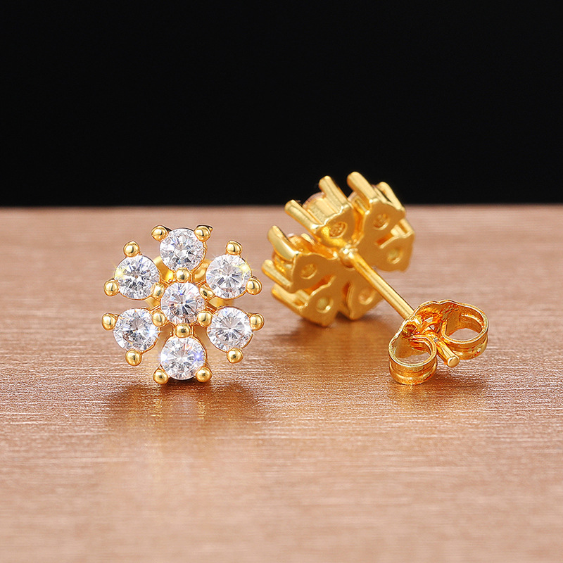 1 Pair Simple Style Flower Inlay Copper Zircon Ear Studs display picture 8