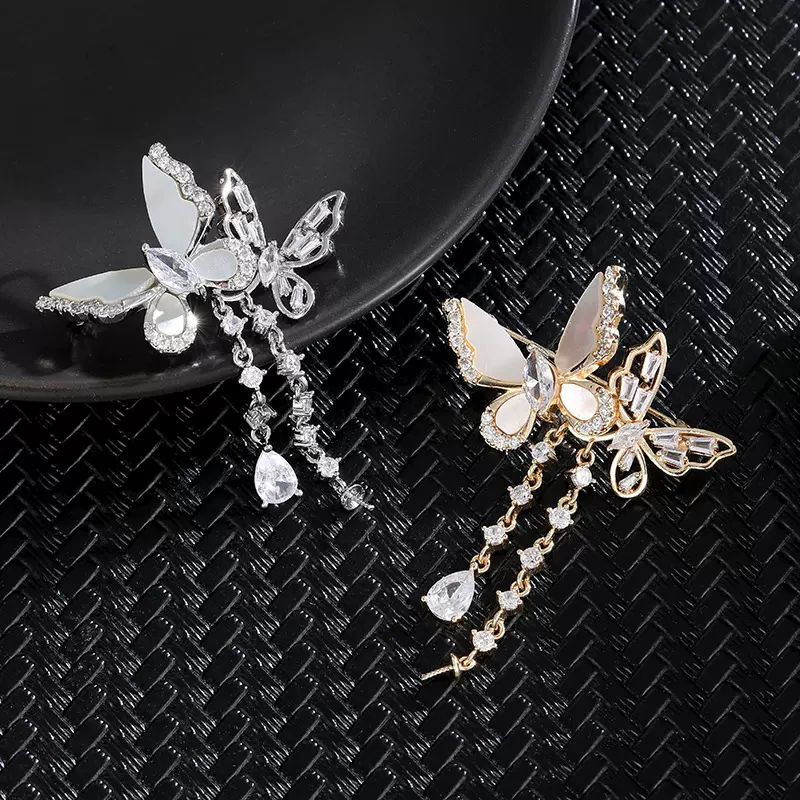 轻奢贝母蝴蝶山茶花胸针西装礼服大衣配饰diy配件胸花镀18K真金