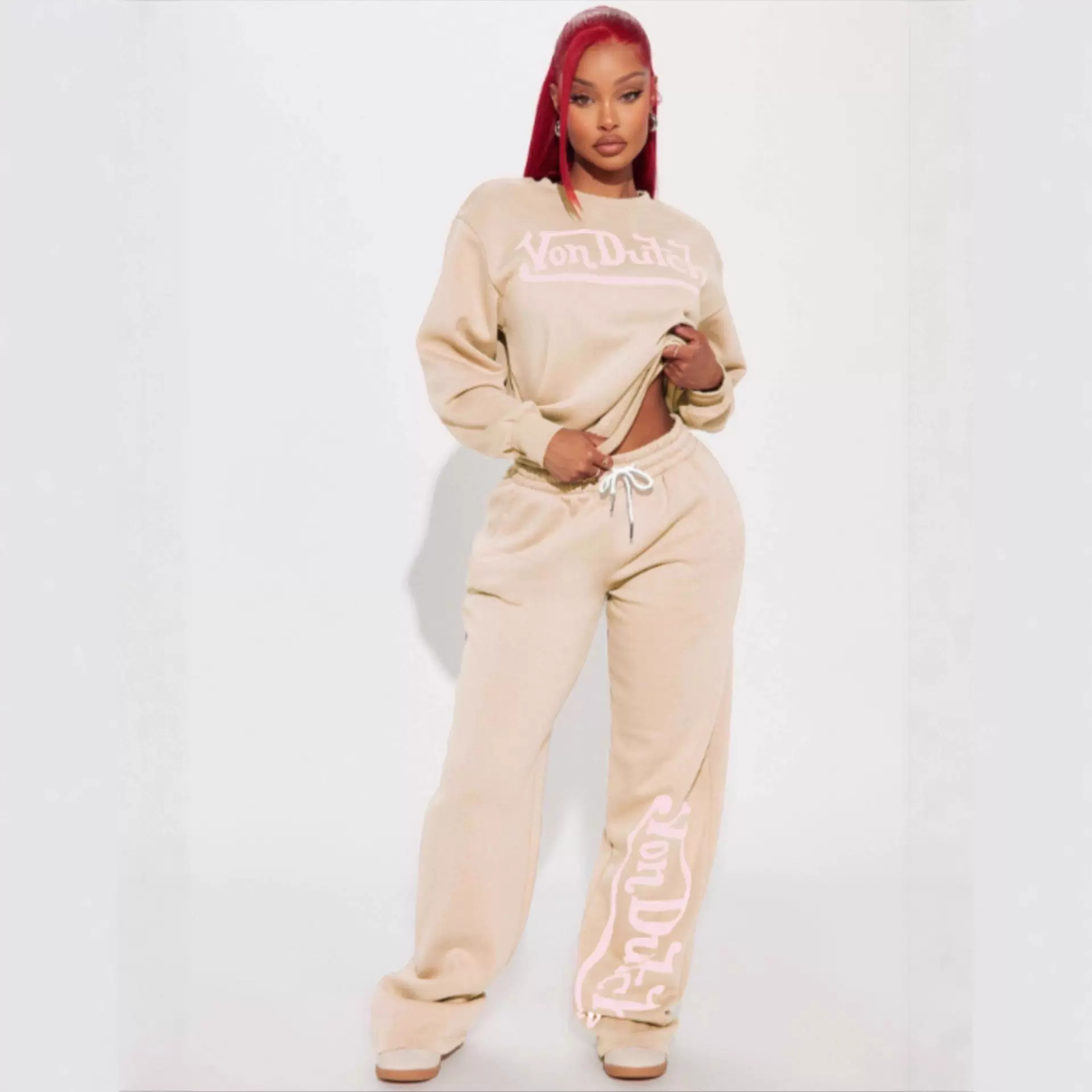 外贸跨境亚马逊大码女装秋冬新款字母印花卫衣时尚休闲长裤套装