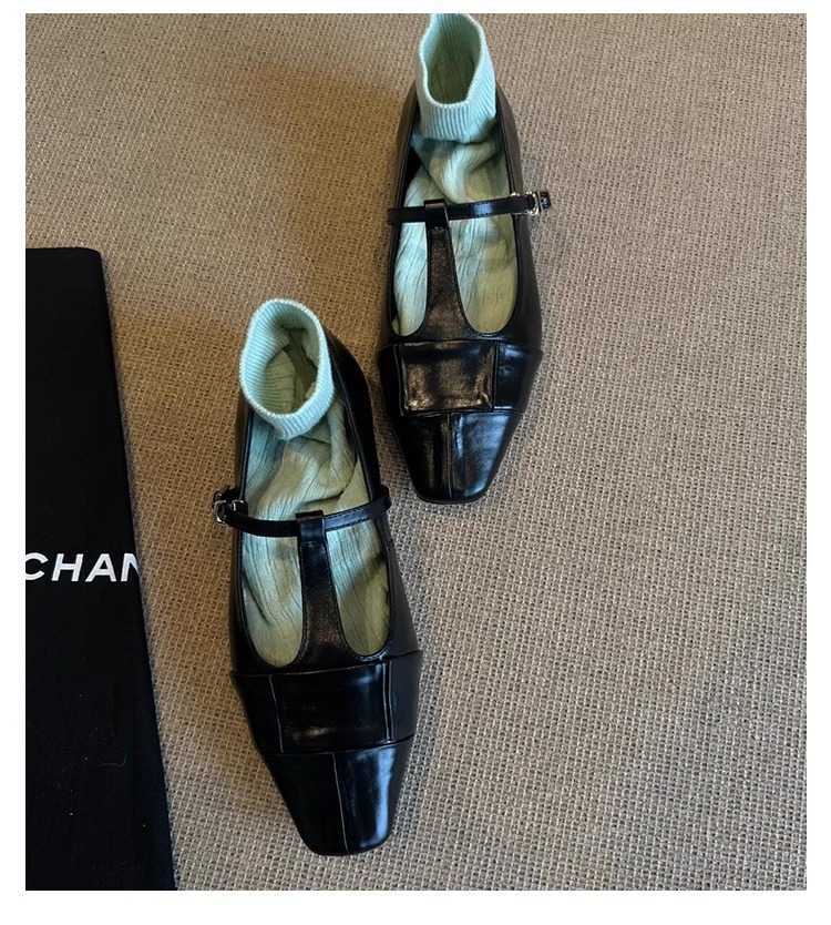 Mary Jane Leather Pumps With T-strap And Square Toe For Women_voghion.com