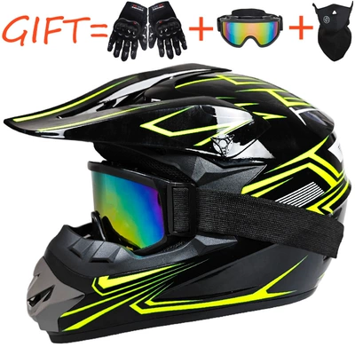 Motosiklet kaskı (dəbilqə) — Foreign Trade Off-Road Helmets, Beach - bright-yellow-phantom-comes-with-goggles-gloves-and-mask-s