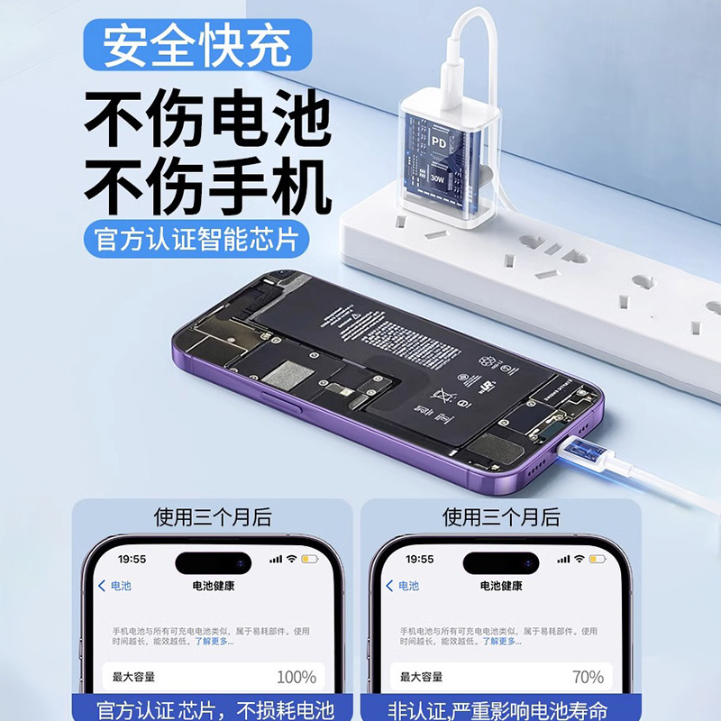 30W充电器头正品适用苹果数据线iphone14闪充14/12pro插头快充头|undefined