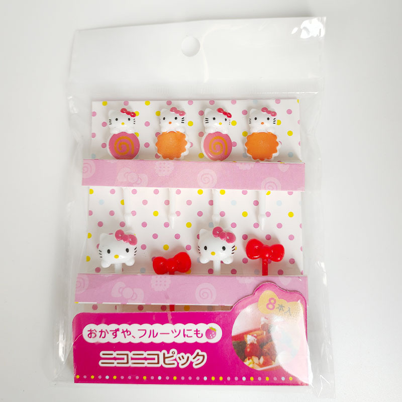 ¡En stock! Estilo japonés sándwich de plástico firma niños lindo Hello Kitty tenedor fruta 8 unidades conjunto