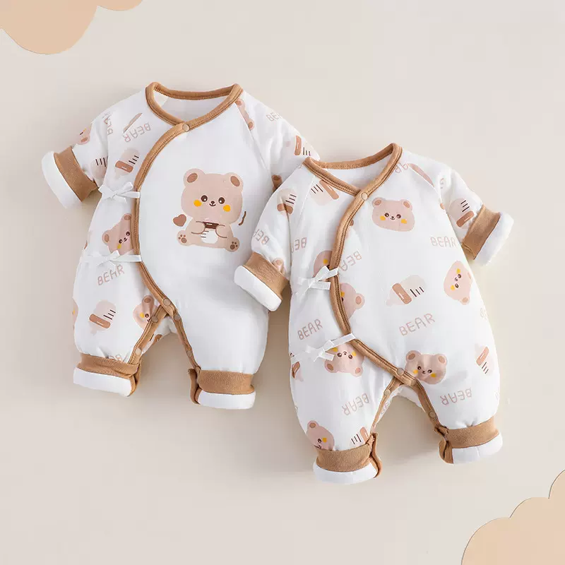 新生儿a类衣服秋冬加厚夹棉和尚服初生儿150g厚棉衣服婴儿爬爬服