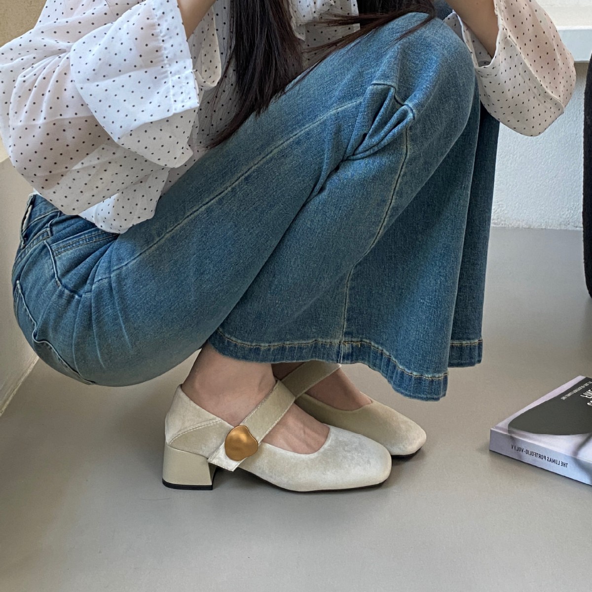 Korean-style Square-toed Mary Jane For Women, 2026 Spring New Model, Square-heeled, Velcro Strap Single Shoes_vogvips.com