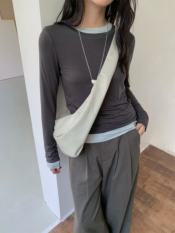 苏奈  韩系纯色长袖T恤女秋季2025简约修身显瘦内搭舒适打底上衣|undefined