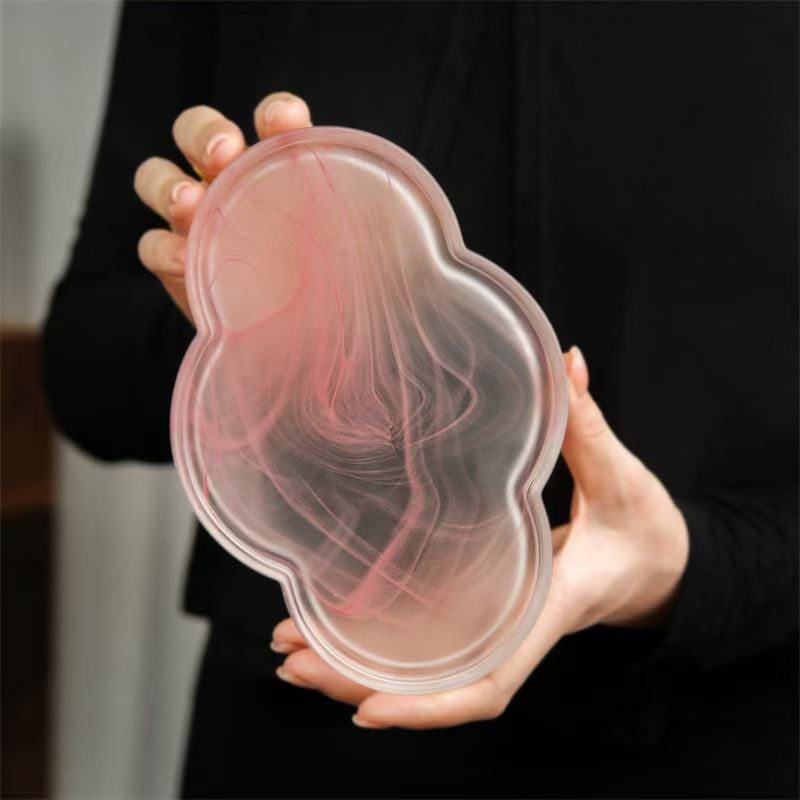 水墨琉璃壶承干泡盘茶壶托盘隔热垫茶台简约彩色磨砂海棠茶盘