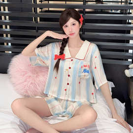 2026夏季新款睡衣女 短袖开胸女款优质冰雪丝套装M-XXL