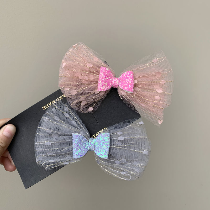 女童发饰韩国网纱蝴蝶结发夹超仙公主发卡子灰色儿童饰品diy头饰