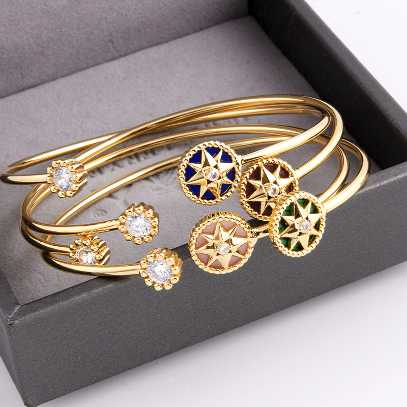 Eight-Pointed Star Compass Mother-Of-Pearl Bracelet with Diamonds for Women European and American Accessible Luxury Design High-End Four-Leaf Clover Natural Mother-Of-Pearl Bracelet