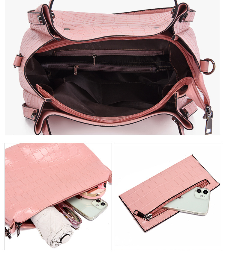 Bucket Shape Women's Medium Pu Leather Solid Color Elegant Streetwear Bucket Zipper Bag Sets
