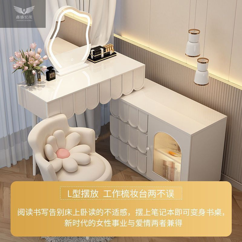 Luz y lujo moderno y simple mesas de maquillaje retráctiles estilo francés crema de estilo dormitorio armario de madera maciza en uno