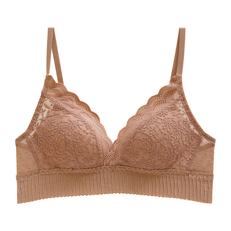 Original estilo francés inalámbrico ropa interior delgada de las mujeres taza de triángulo grande pecho pequeño encaje pecho pequeño pecho belleza espalda sujetador