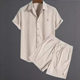 2024 European and American Aliexpress Export Independent Station Men's Casual Loose Multi-Color Beach Wear Wick Strip Short-Sleeved Suit