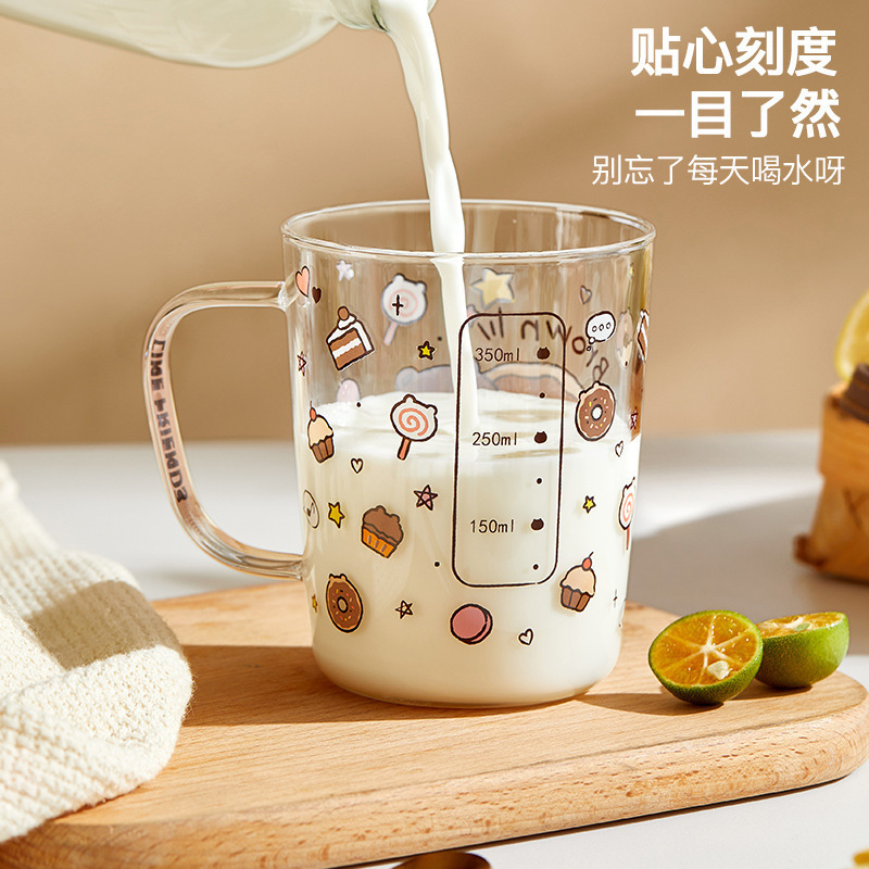 LINE FRIENDSグラス高颜値水コップ家庭用アニメ牛乳カップ高ホウ素シリコングラス|undefined