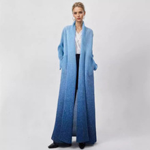 时尚气质外贸女装印花开衫长袍翻领宽松大码加长款褶皱风衣外套